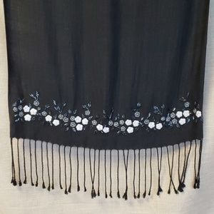 Black scarf with beaded accent and fringe